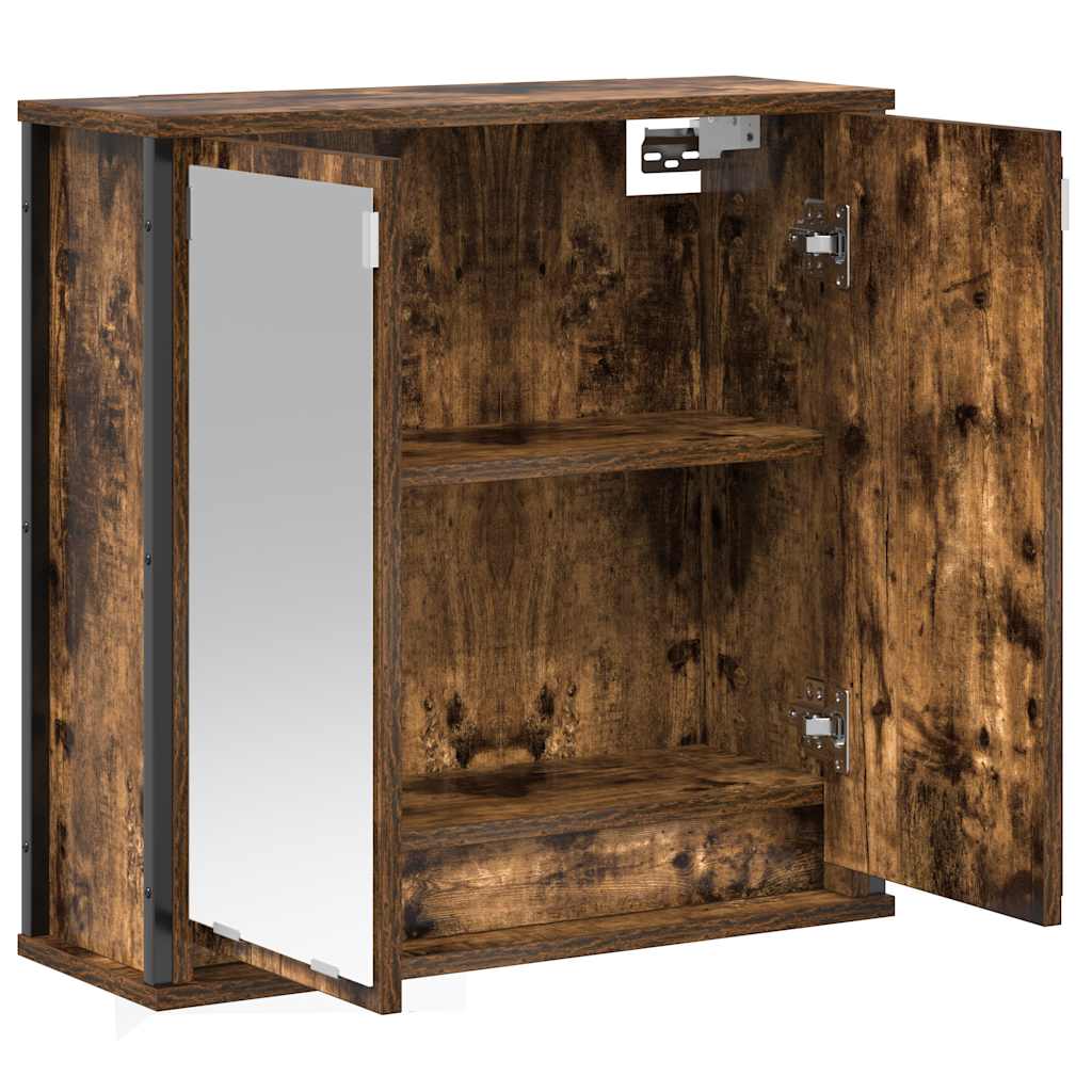 Bathroom Wall Cabinet with Mirror Smoked Oak 60x21x60 cm