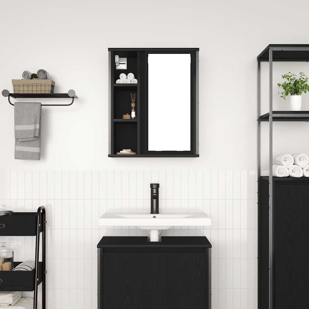 Bathroom Wall Cabinet with Mirror Black Oak 50x21x60 cm