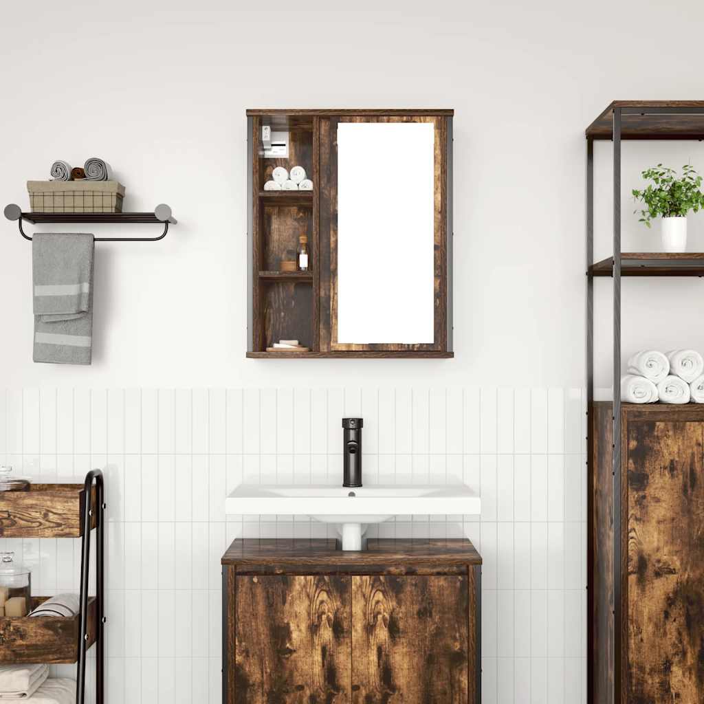 Bathroom Wall Cabinet with Mirror Smoked Oak 50x21x60 cm