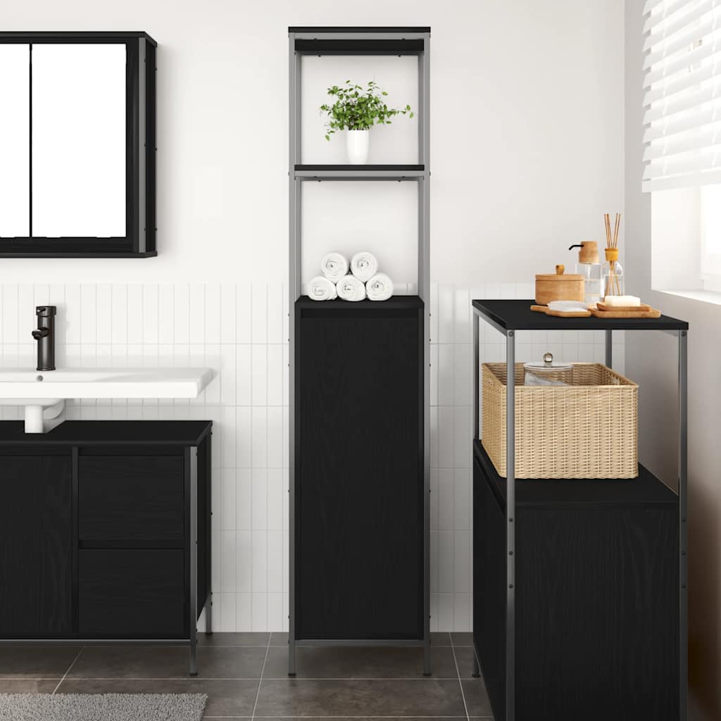 Bathroom Cabinet with Shelves Black Oak 36x35x165 cm