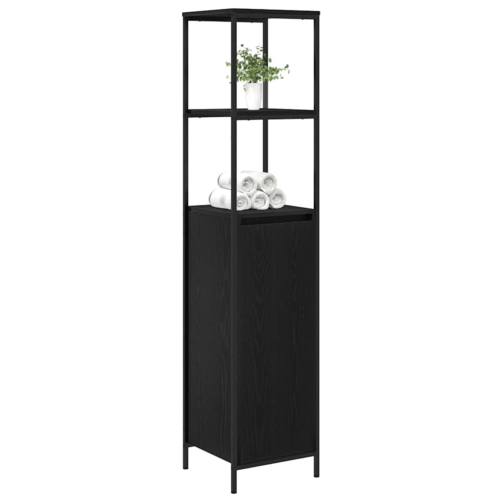 Bathroom Cabinet with Shelves Black Oak 36x35x165 cm