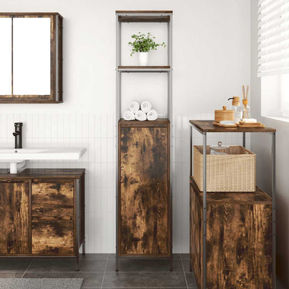 Bathroom Cabinet with Shelves Smoked Oak 36x35x165 cm