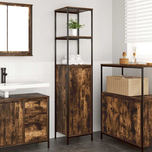 Bathroom Cabinet with Shelves Smoked Oak 36x35x165 cm