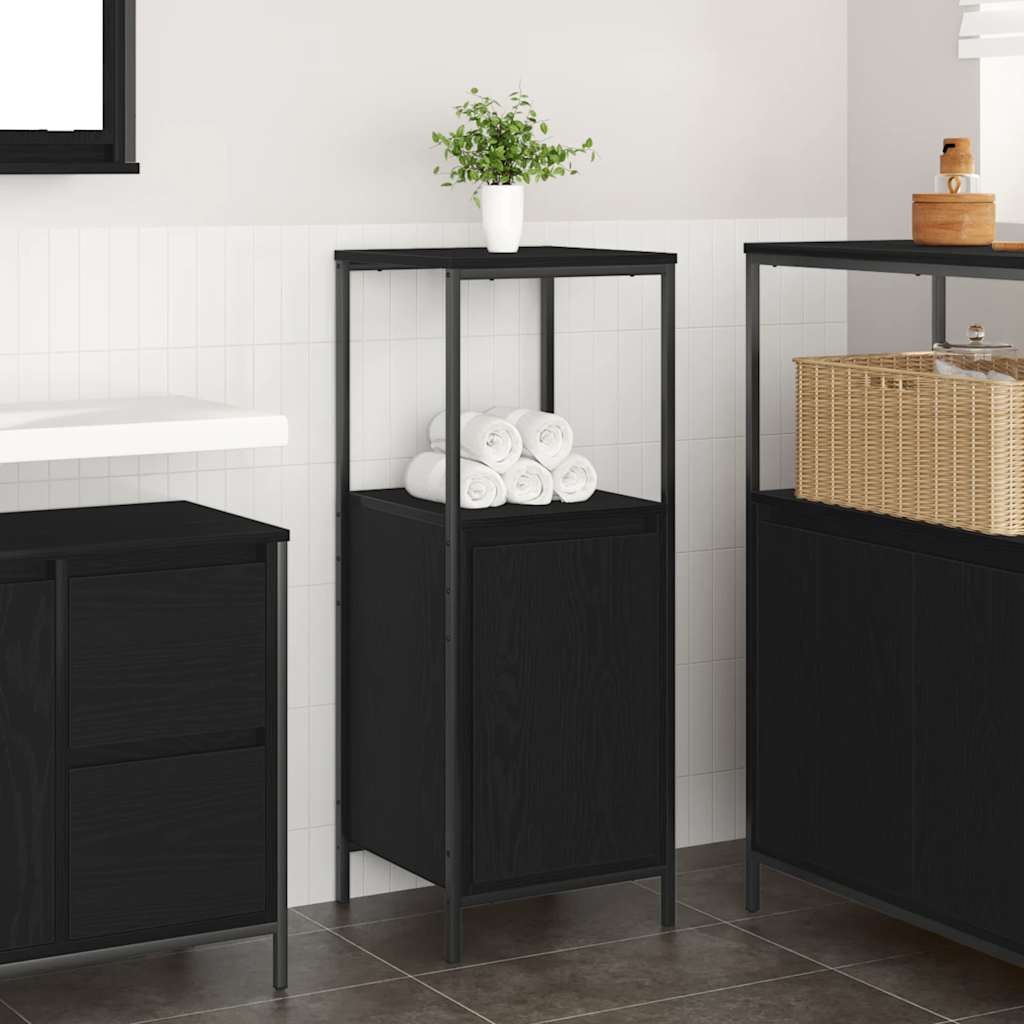 Bathroom Cabinet with Shelves Black Oak 36x35x95 cm