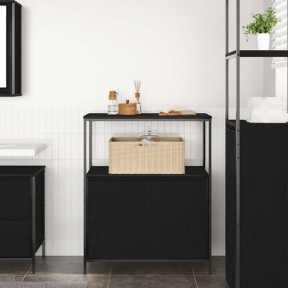 Bathroom Cabinet with Shelves Black Oak 76.5x35x95 cm