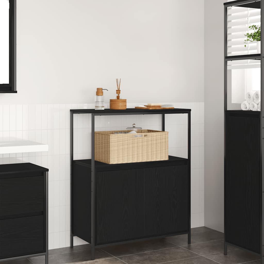 Bathroom Cabinet with Shelves Black Oak 76.5x35x95 cm