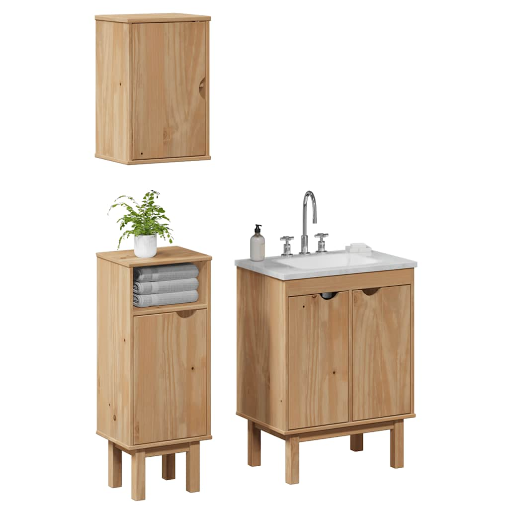 3 Piece Bathroom Furniture Set OTTA Solid Wood Pine