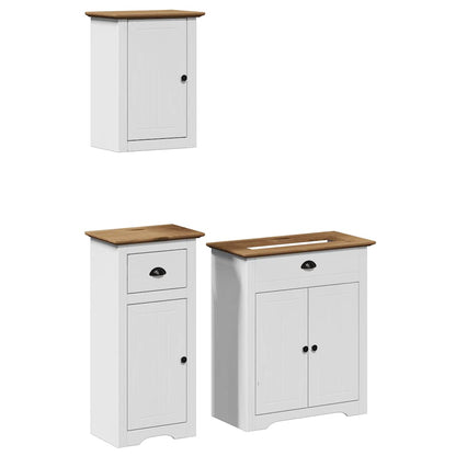 3 Piece Bathroom Furniture Set BODO White and Brown Solid Wood Pine