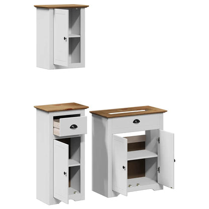 3 Piece Bathroom Furniture Set BODO White and Brown Solid Wood Pine