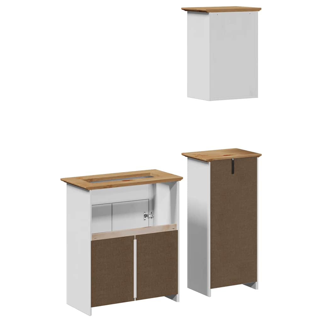 3 Piece Bathroom Furniture Set BODO White and Brown Solid Wood Pine