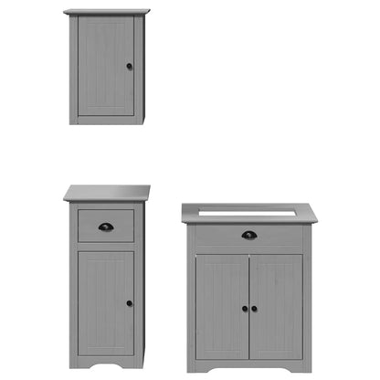 3 Piece Bathroom Furniture Set BODO Grey Solid Wood Pine