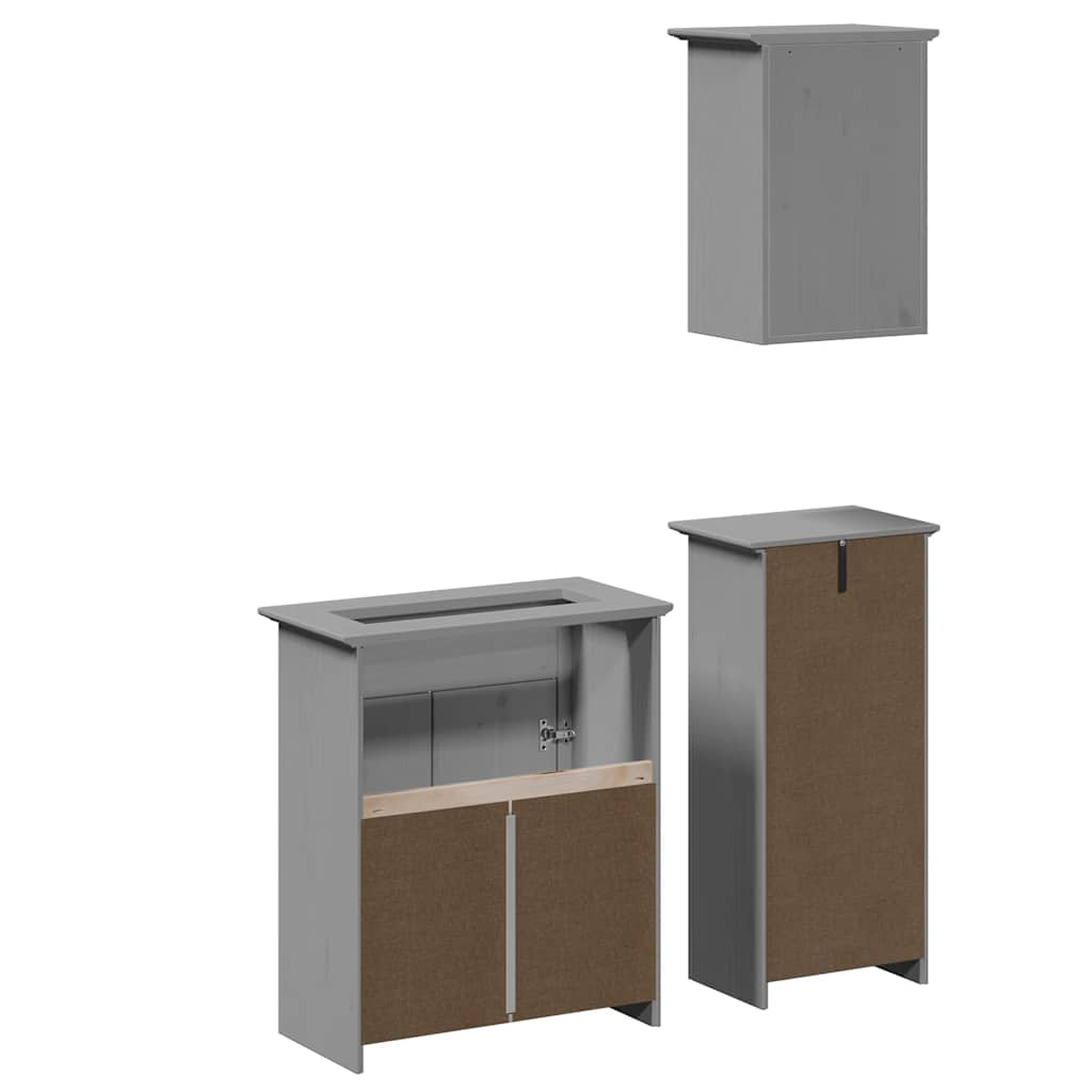 3 Piece Bathroom Furniture Set BODO Grey Solid Wood Pine