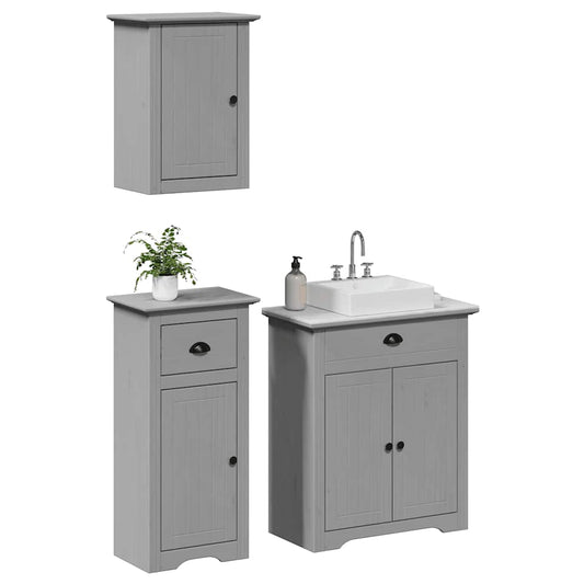 3 Piece Bathroom Furniture Set BODO Grey Solid Wood Pine