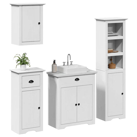 4 Piece Bathroom Furniture Set BODO White Solid Wood Pine