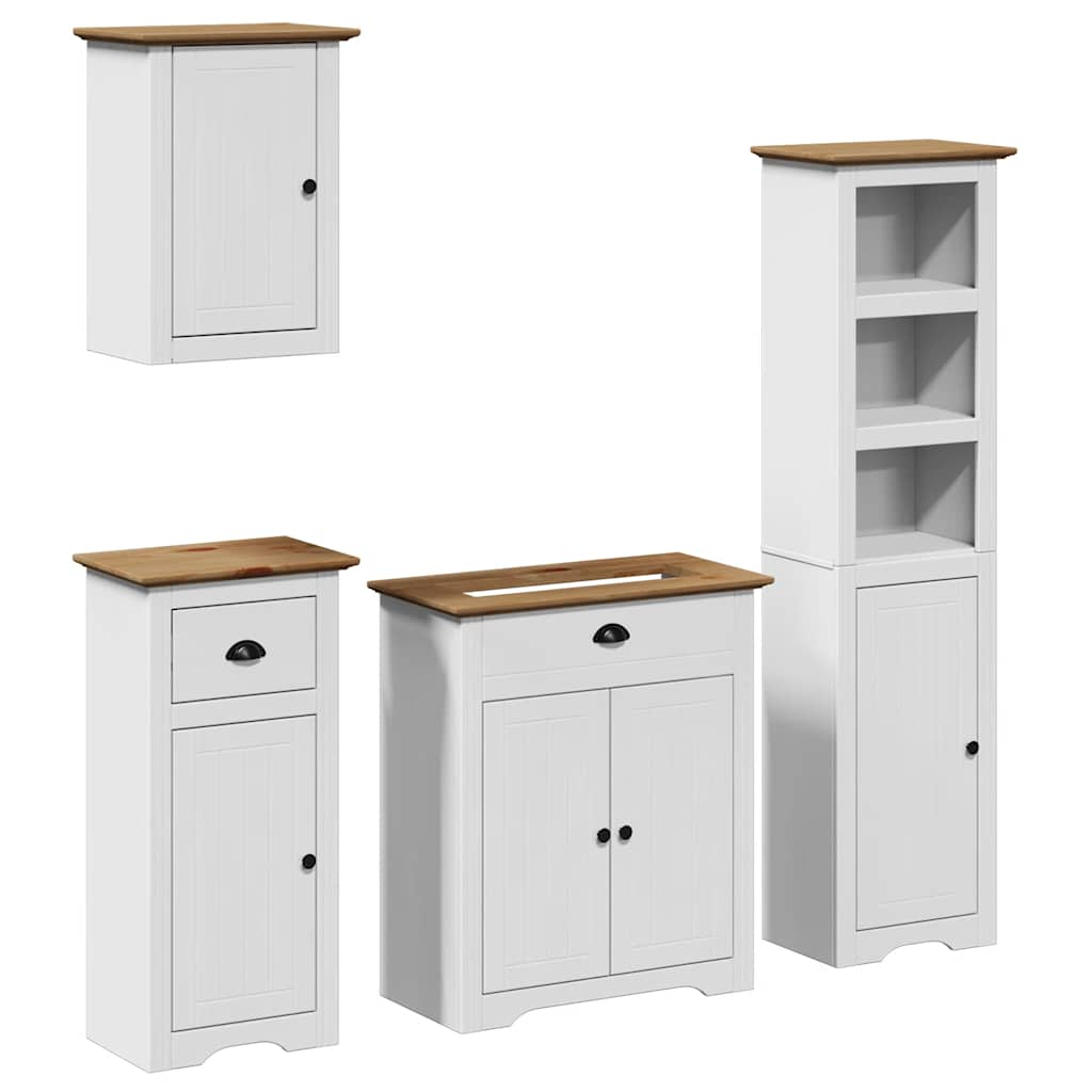 4 Piece Bathroom Furniture Set BODO White and Brown Solid Wood Pine