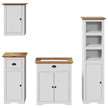 4 Piece Bathroom Furniture Set BODO White and Brown Solid Wood Pine