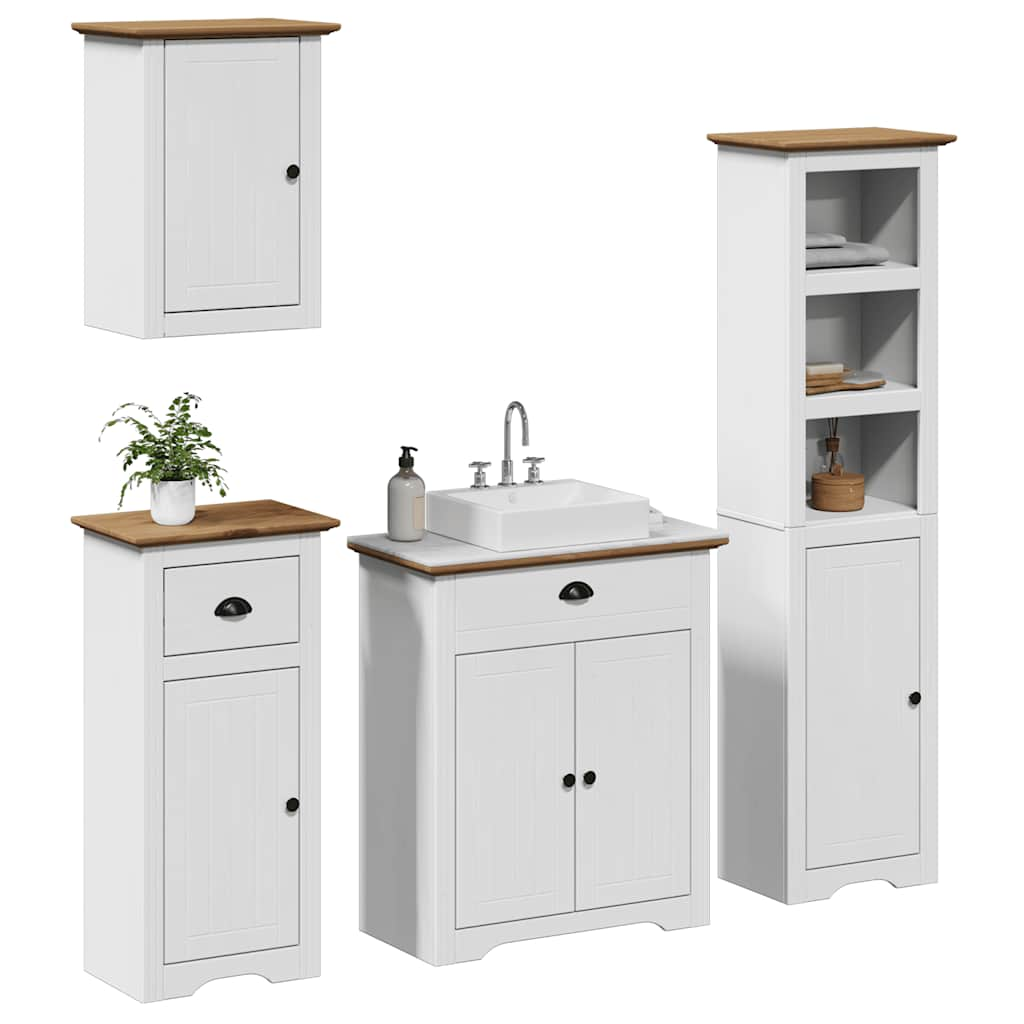 4 Piece Bathroom Furniture Set BODO White and Brown Solid Wood Pine