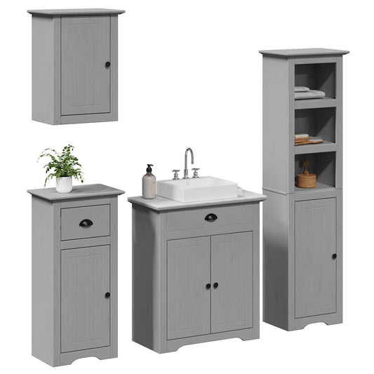 4 Piece Bathroom Furniture Set BODO Grey Solid Wood Pine