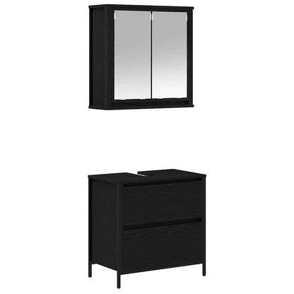 2 Piece Bathroom Furniture Set Black Oak Engineered Wood