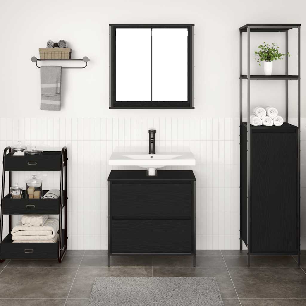 2 Piece Bathroom Furniture Set Black Oak Engineered Wood