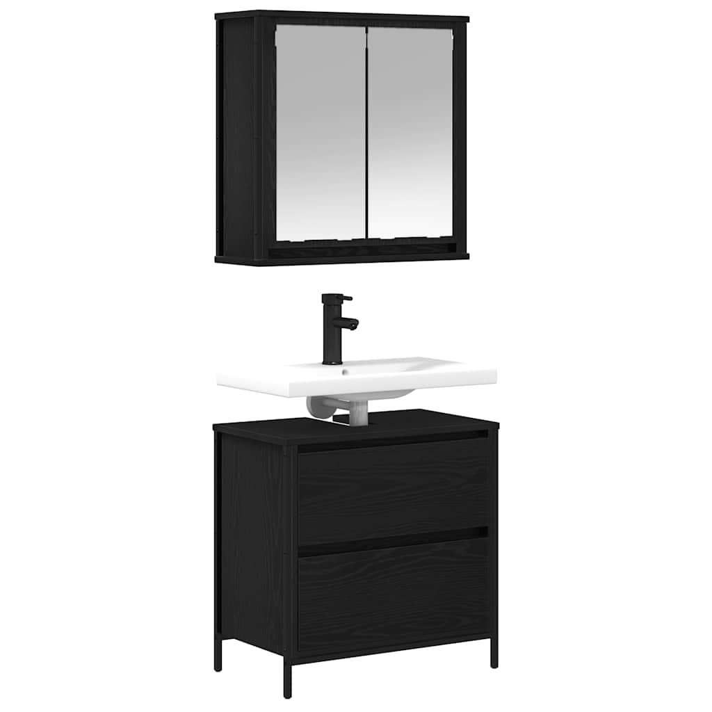 2 Piece Bathroom Furniture Set Black Oak Engineered Wood