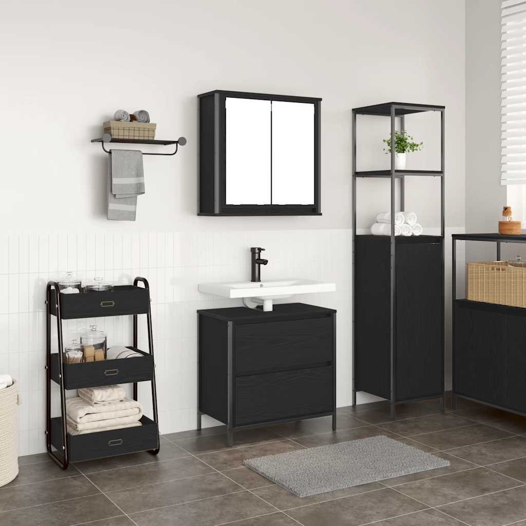 2 Piece Bathroom Furniture Set Black Oak Engineered Wood