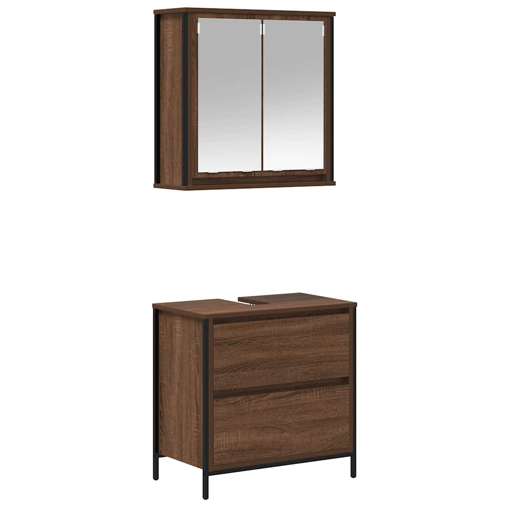 2 Piece Bathroom Furniture Set Brown Oak Engineered Wood