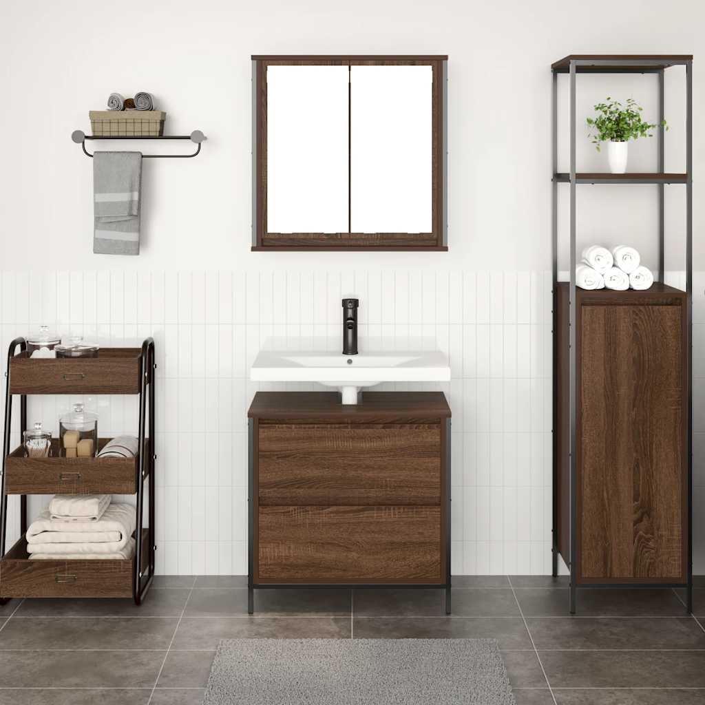 2 Piece Bathroom Furniture Set Brown Oak Engineered Wood