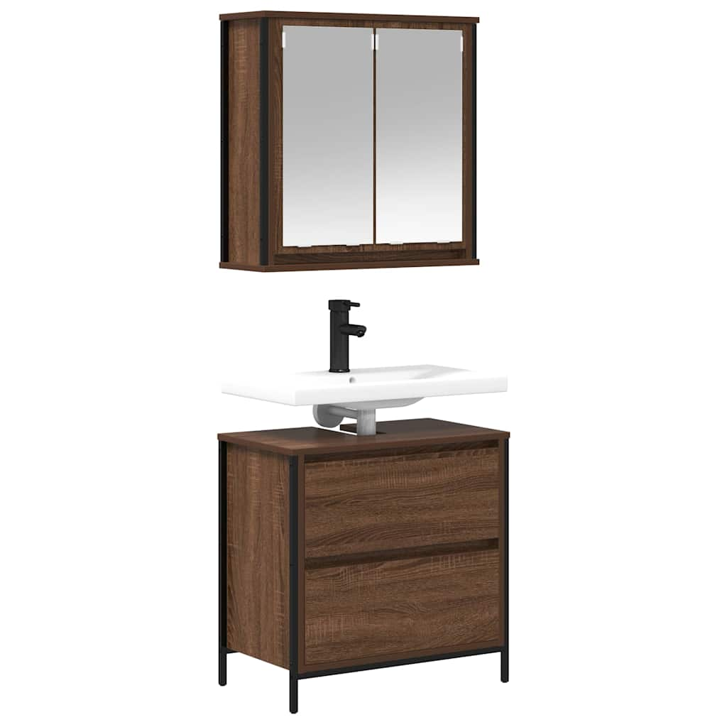 2 Piece Bathroom Furniture Set Brown Oak Engineered Wood