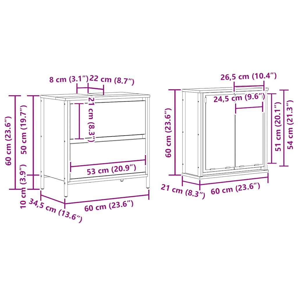 2 Piece Bathroom Furniture Set Brown Oak Engineered Wood