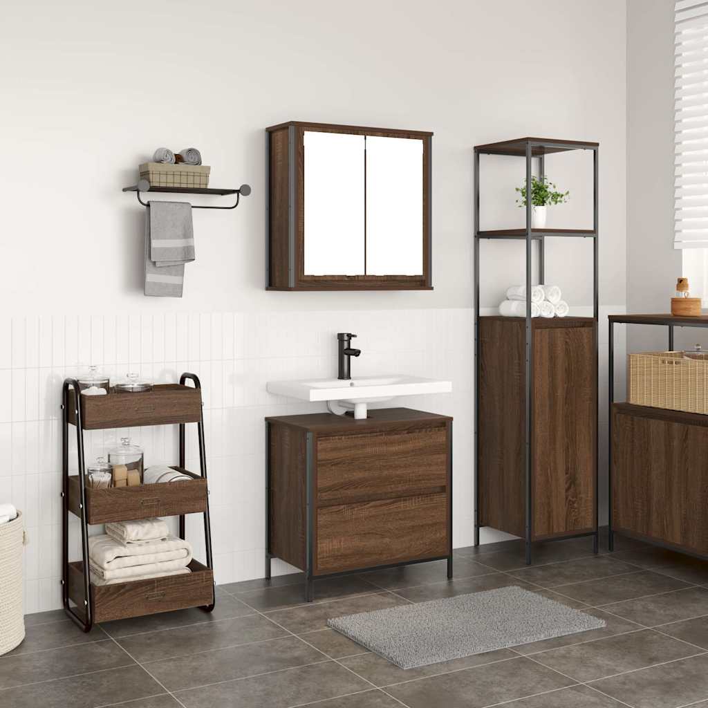 2 Piece Bathroom Furniture Set Brown Oak Engineered Wood