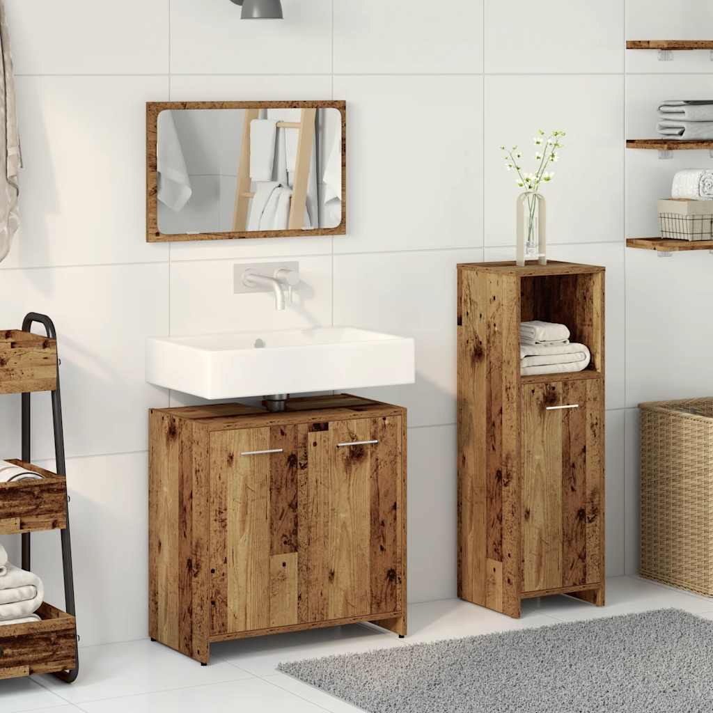 3 Piece Bathroom Furniture Set Old Wood Engineered Wood