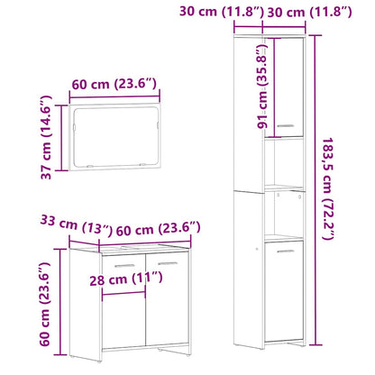 3 Piece Bathroom Furniture Set Old Wood Engineered Wood