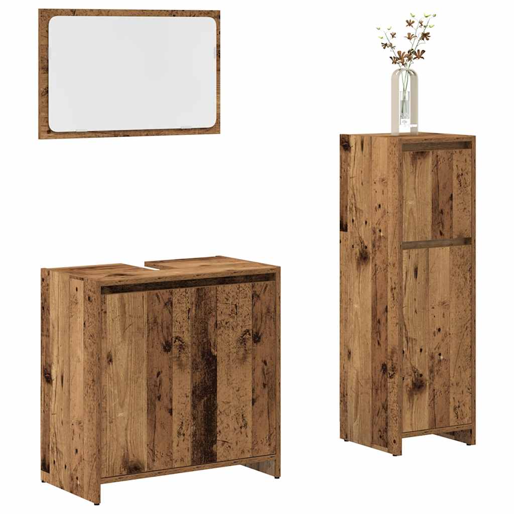 3 Piece Bathroom Furniture Set Old Wood Engineered Wood