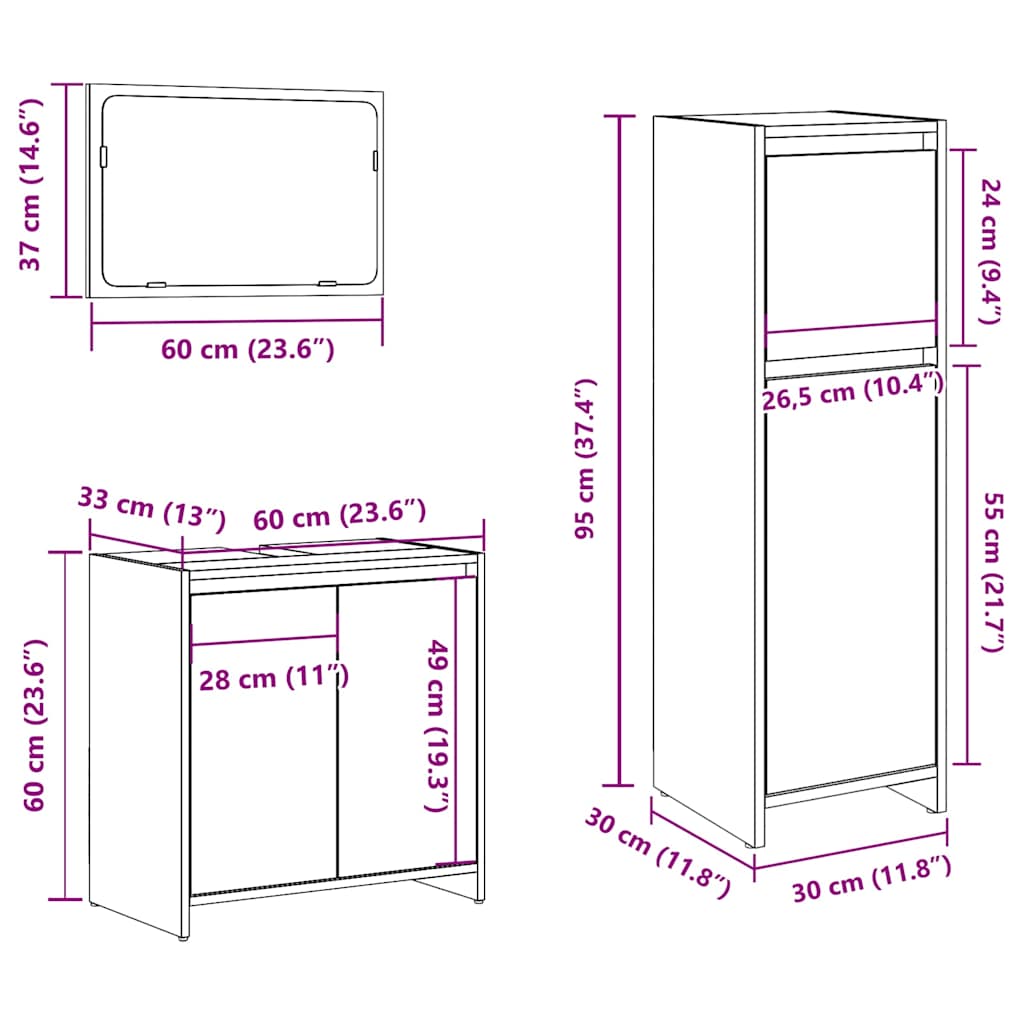 3 Piece Bathroom Furniture Set Artisan Oak Engineered Wood