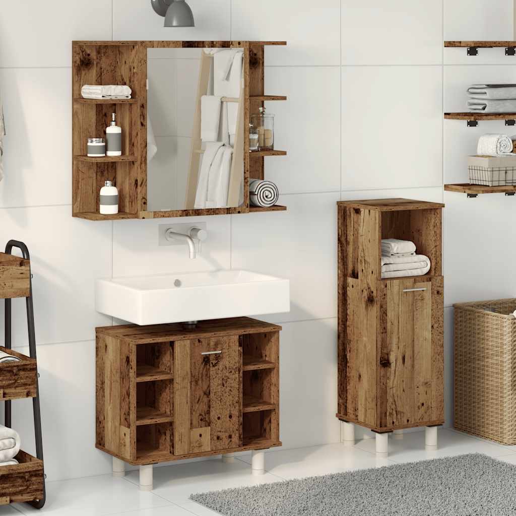 3 Piece Bathroom Furniture Set Old Wood Engineered Wood