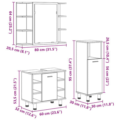 3 Piece Bathroom Furniture Set Old Wood Engineered Wood