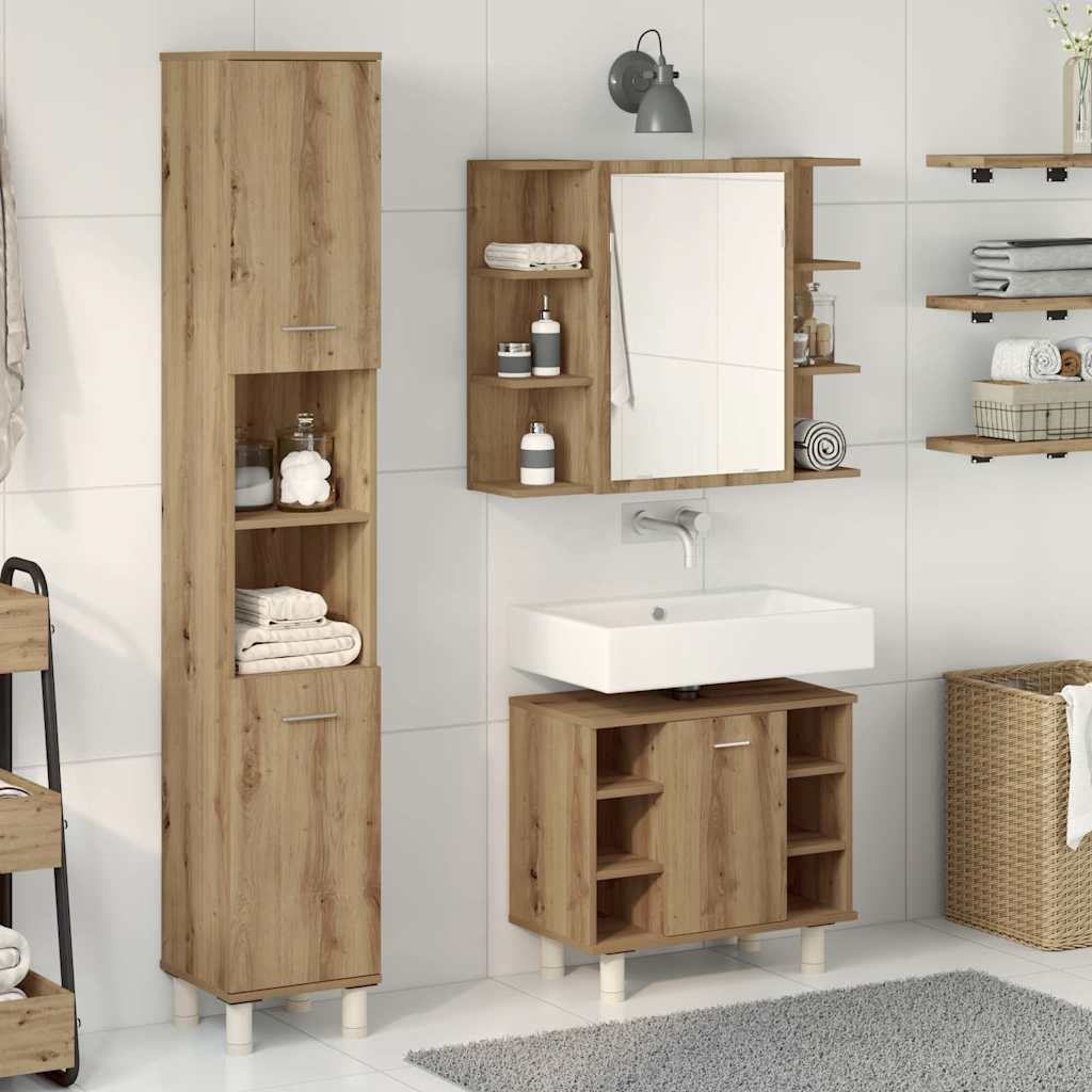 3 Piece Bathroom Furniture Set Artisan Oak Engineered Wood