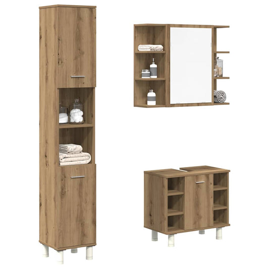 3 Piece Bathroom Furniture Set Artisan Oak Engineered Wood