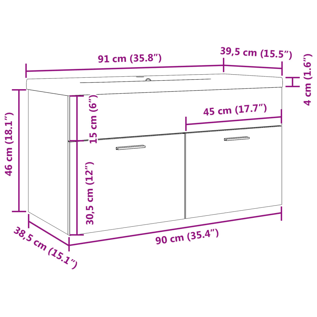 Bathroom Sink Cabinet with Built-in Basin Old Wood