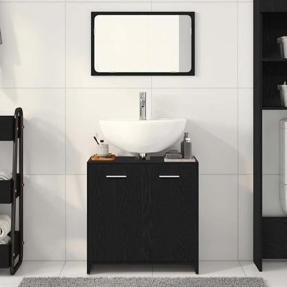 Bathroom Cabinet with Mirror Black Oak Engineered Wood