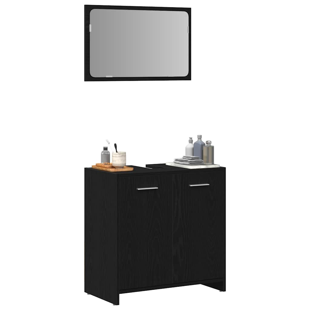 Bathroom Cabinet with Mirror Black Oak Engineered Wood