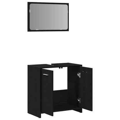 Bathroom Cabinet with Mirror Black Oak Engineered Wood