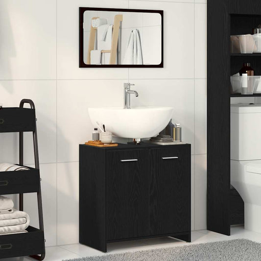 Bathroom Cabinet with Mirror Black Oak Engineered Wood