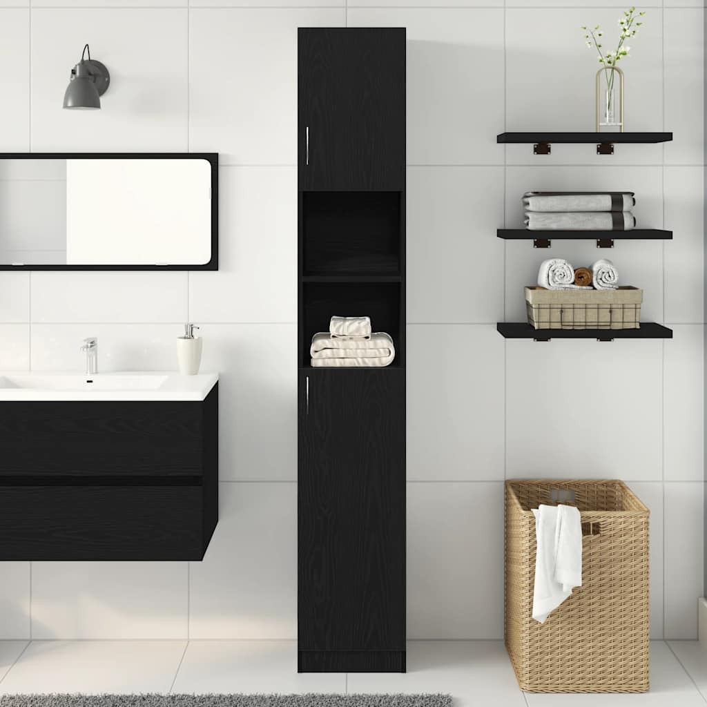 Bathroom Cabinet Black Oak 32x25.5x190 cm Engineered Wood