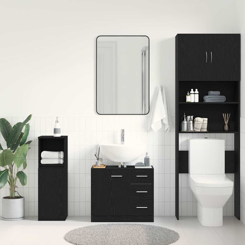 Sink Cabinet Black Oak 63x30x54 cm Engineered Wood