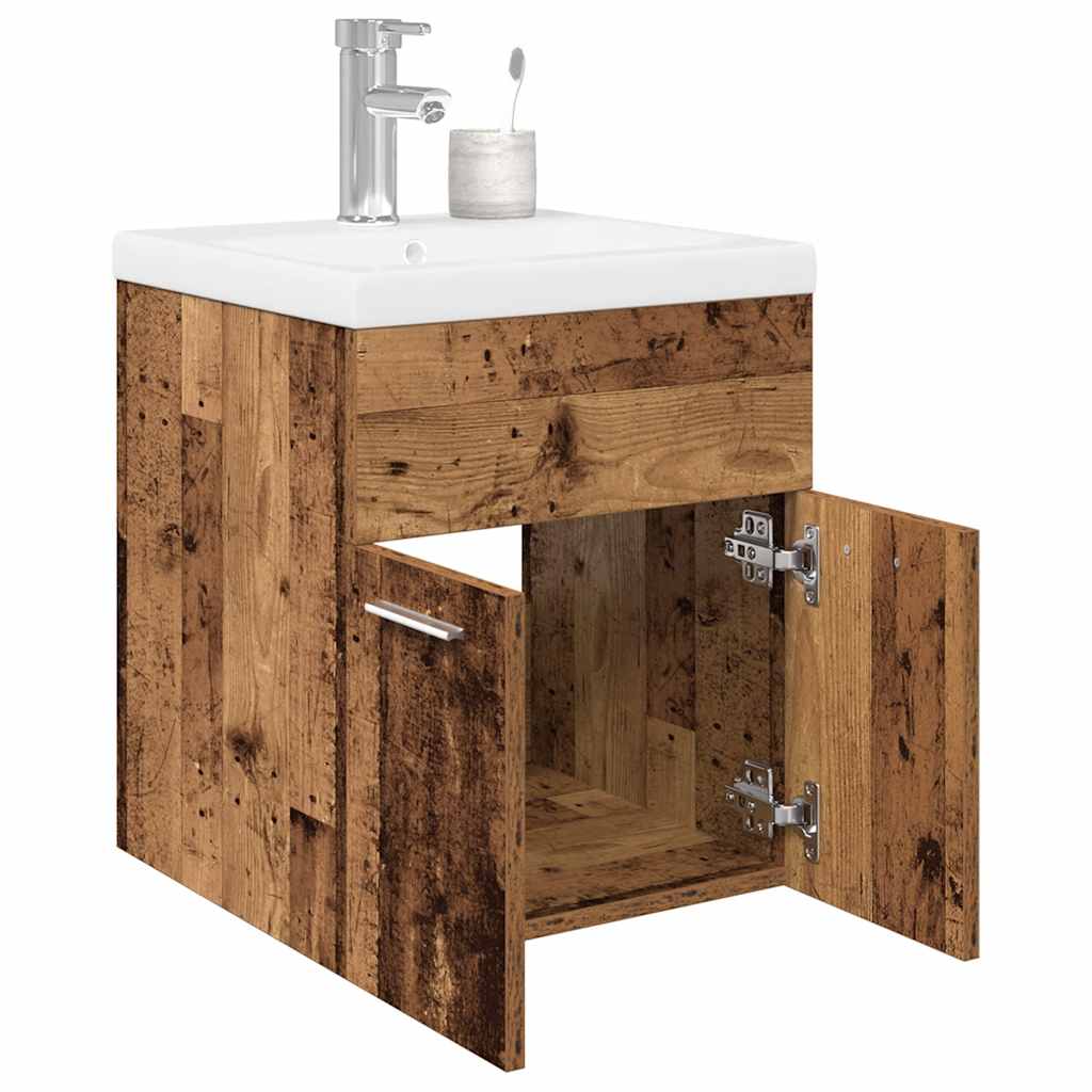 Sink Cabinet with Built-in Basin and Faucet Old Wood