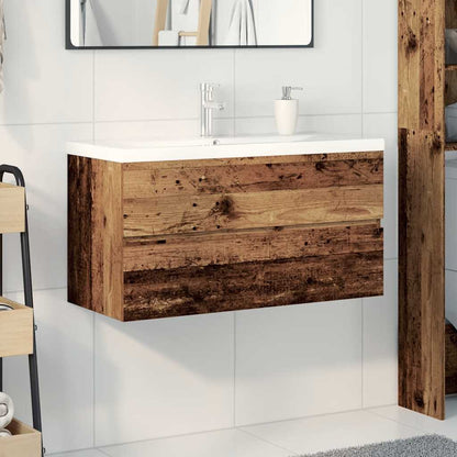 Sink Cabinet with Built-in Basin and Faucet Old Wood