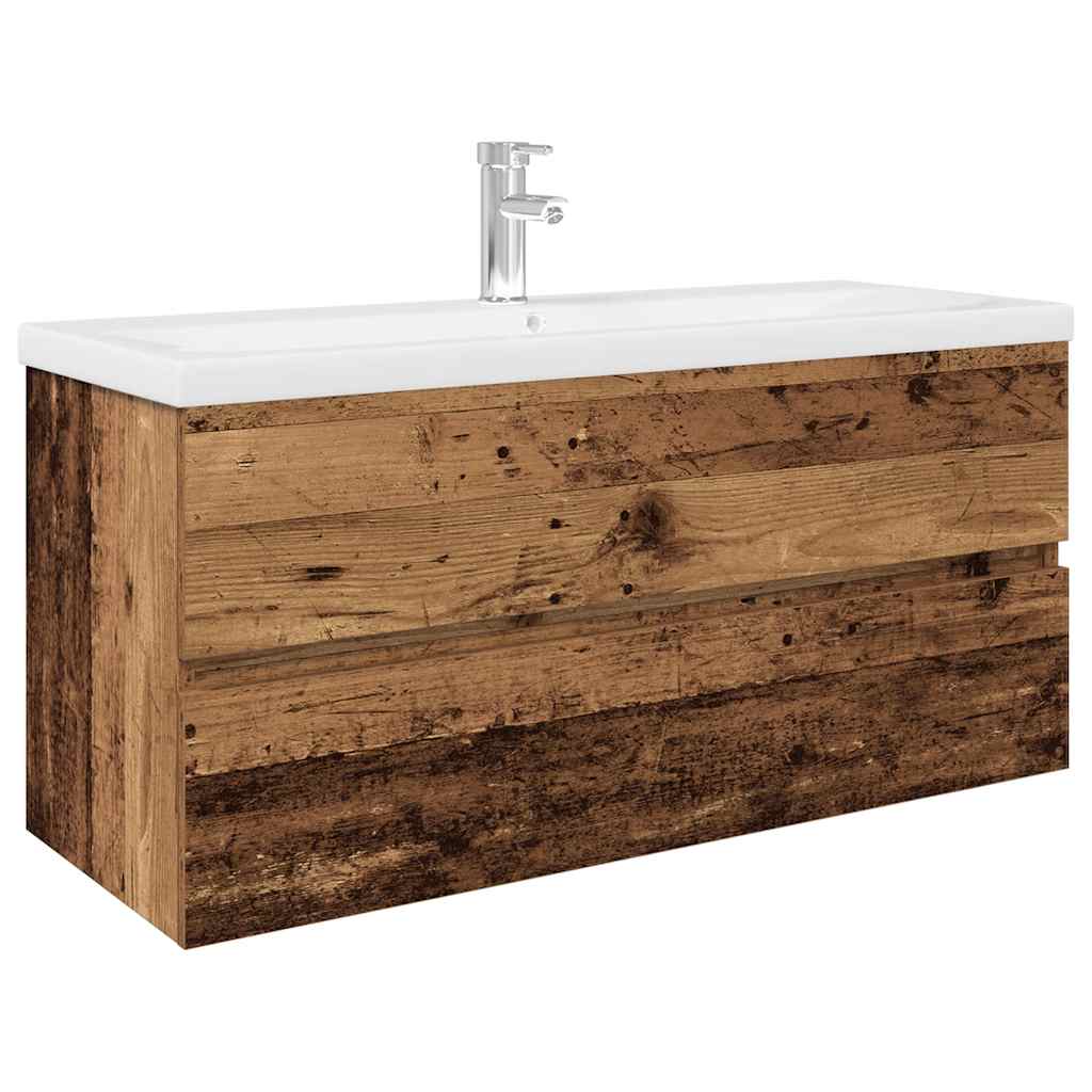 Sink Cabinet with Built-in Basin and Faucet Old Wood