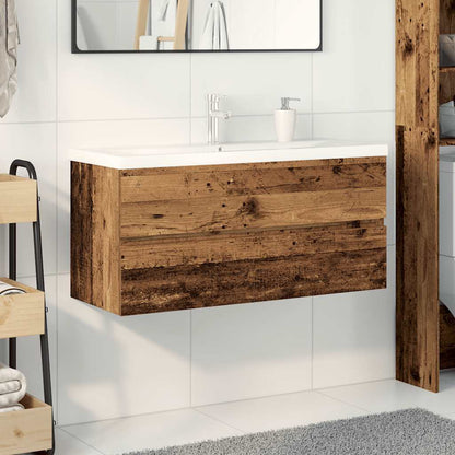 Sink Cabinet with Built-in Basin and Faucet Old Wood